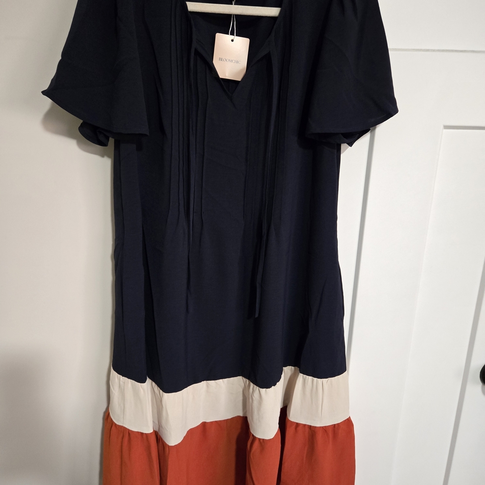 Colorblock Dress with Ruffle Sleeves